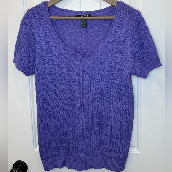 Ralph Lauren Sweaters - Lauren Ralph Lauren Purple Cable Knit Short Sleeve Sweater L EUC